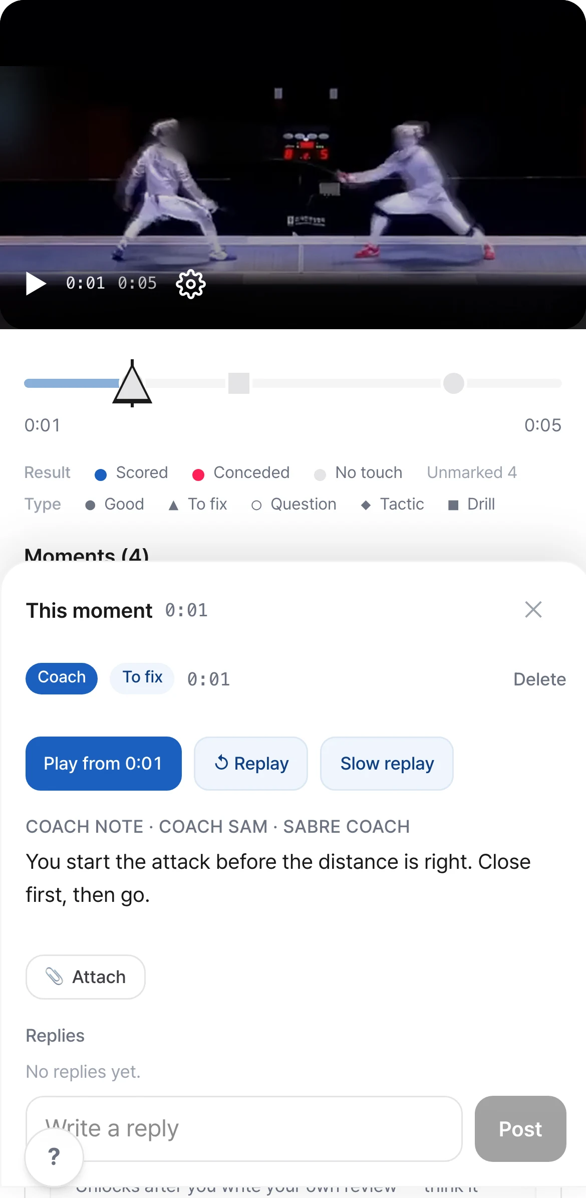 A coach’s note left at one moment of the video